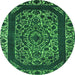 Round Machine Washable Oriental Green Industrial Area Rugs, wshurb1711grn