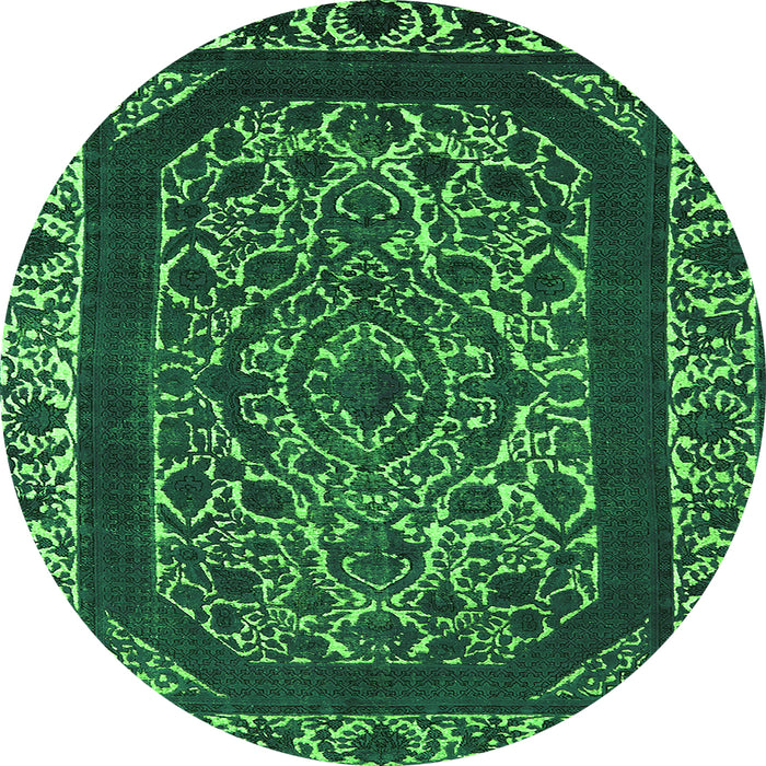 Round Oriental Green Industrial Rug, urb1711grn