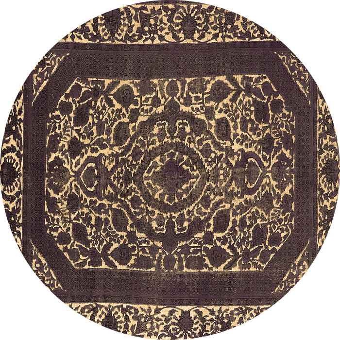 Round Oriental Brown Industrial Rug, urb1711brn
