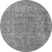 Round Machine Washable Oriental Gray Industrial Rug, wshurb1712gry