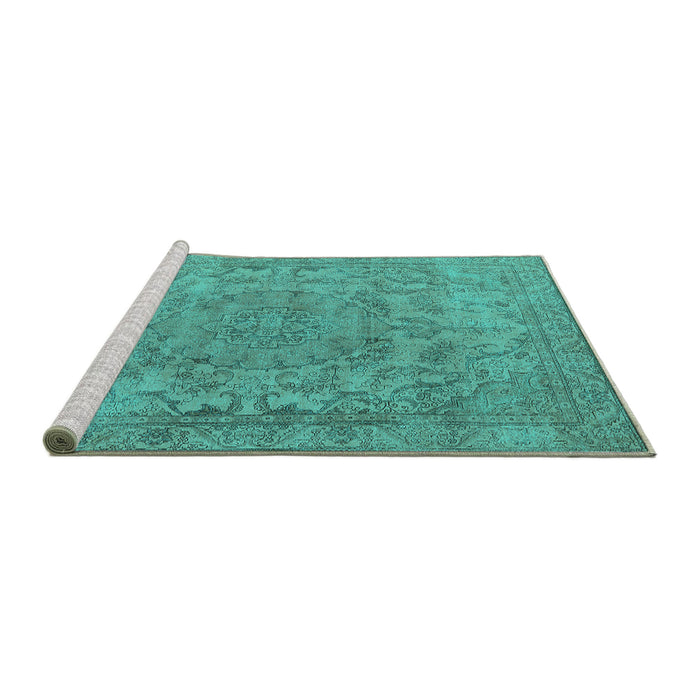 Sideview of Machine Washable Oriental Turquoise Industrial Area Rugs, wshurb1712turq
