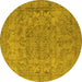 Round Oriental Yellow Industrial Rug, urb1712yw