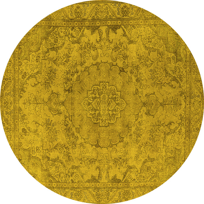 Round Machine Washable Oriental Yellow Industrial Rug, wshurb1712yw