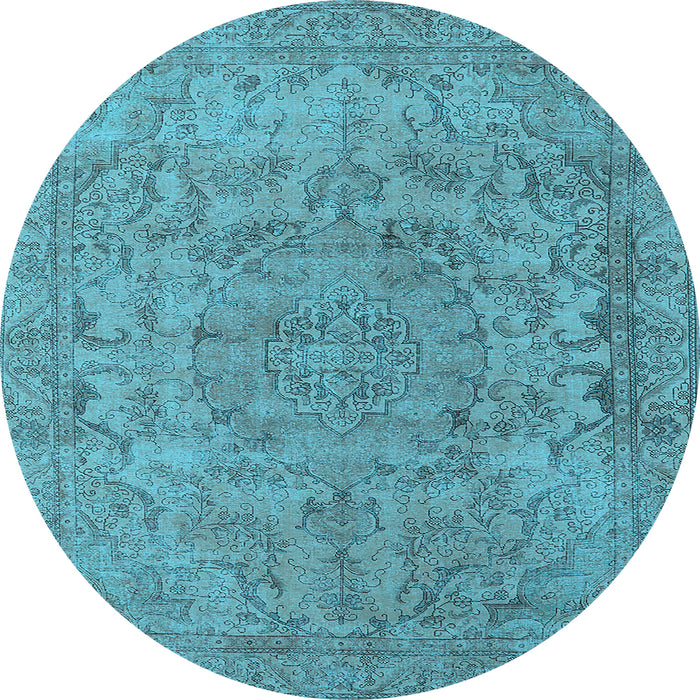 Round Machine Washable Oriental Light Blue Industrial Rug, wshurb1712lblu