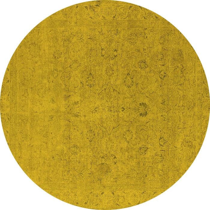 Round Machine Washable Oriental Yellow Industrial Rug, wshurb1713yw