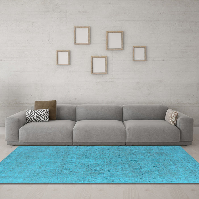 Machine Washable Oriental Light Blue Industrial Rug in a Living Room, wshurb1713lblu