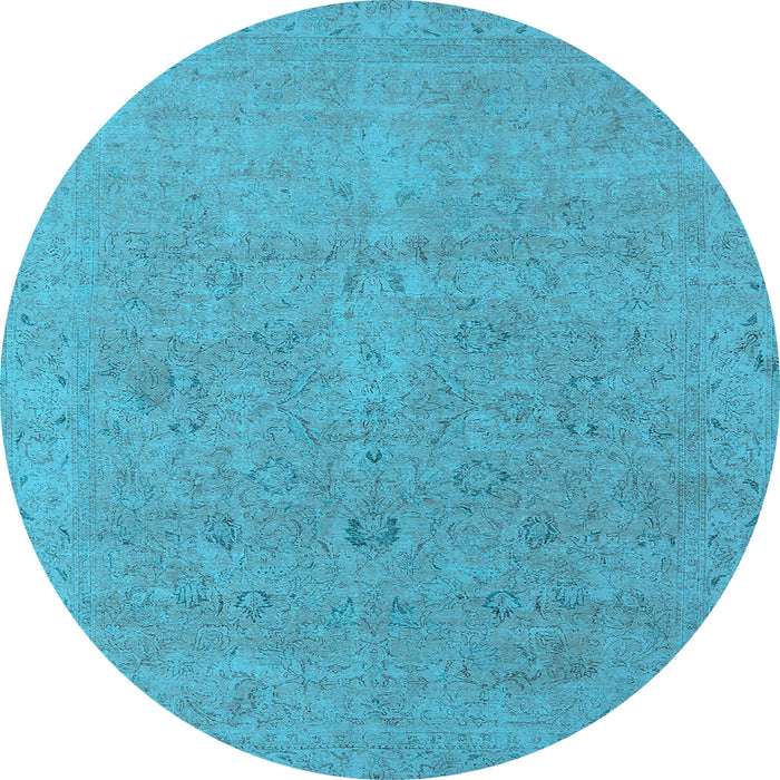 Round Machine Washable Oriental Light Blue Industrial Rug, wshurb1713lblu