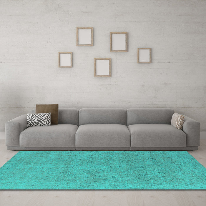 Machine Washable Oriental Turquoise Industrial Area Rugs in a Living Room,, wshurb1713turq