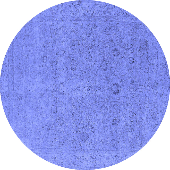 Round Machine Washable Oriental Blue Industrial Rug, wshurb1713blu
