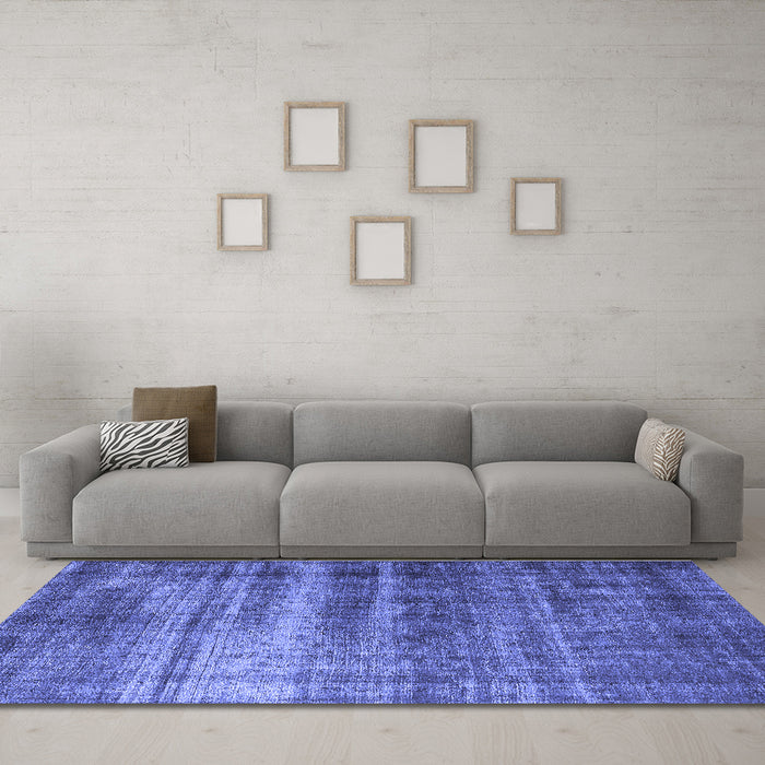 Machine Washable Oriental Blue Industrial Rug in a Living Room, wshurb1714blu