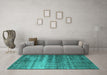 Machine Washable Oriental Turquoise Industrial Area Rugs in a Living Room,, wshurb1714turq