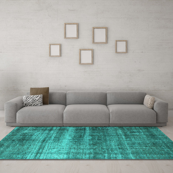 Machine Washable Oriental Turquoise Industrial Area Rugs in a Living Room,, wshurb1714turq