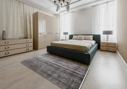 Mid-Century Modern Gunmetal Gray Oriental Rug in a Bedroom, urb1714