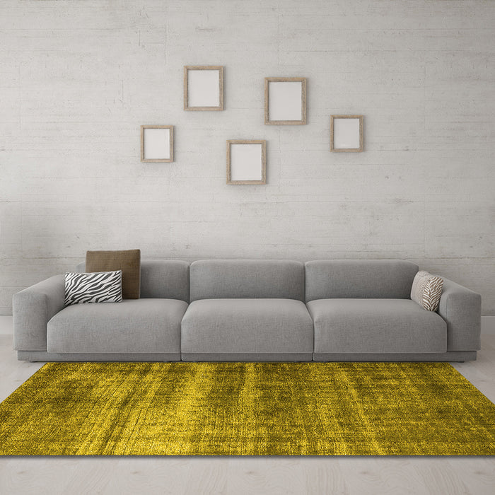 Machine Washable Oriental Yellow Industrial Rug in a Living Room, wshurb1714yw