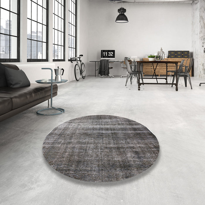 Round Machine Washable Industrial Modern Gunmetal Gray Rug in a Office, wshurb1714