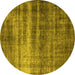 Round Machine Washable Oriental Yellow Industrial Rug, wshurb1714yw