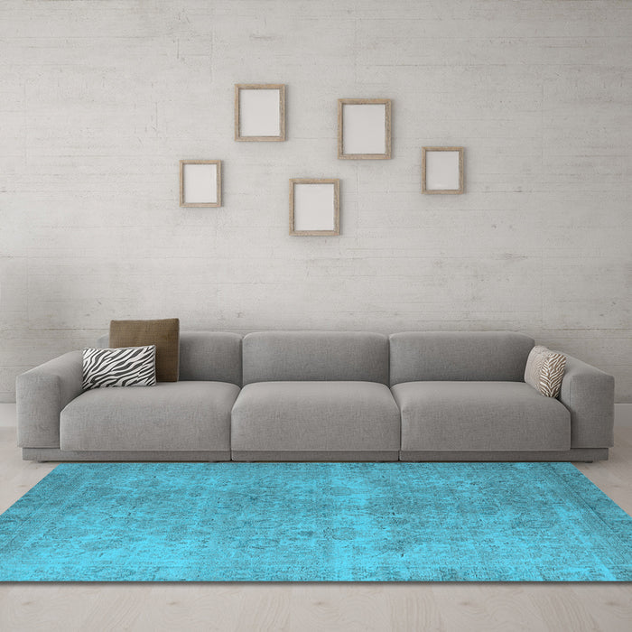 Machine Washable Oriental Light Blue Industrial Rug in a Living Room, wshurb1715lblu
