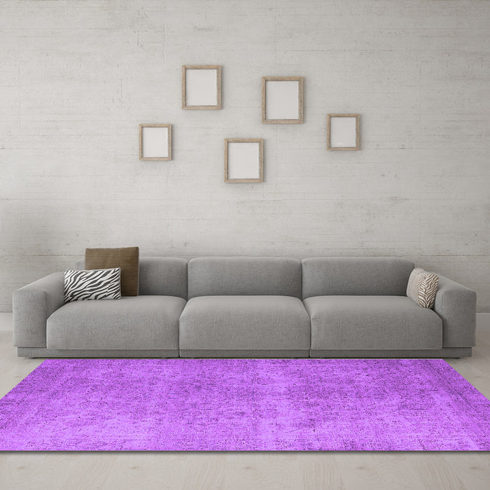 Machine Washable Oriental Purple Industrial Area Rugs in a Living Room, wshurb1715pur