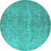 Round Oriental Turquoise Industrial Rug, urb1715turq