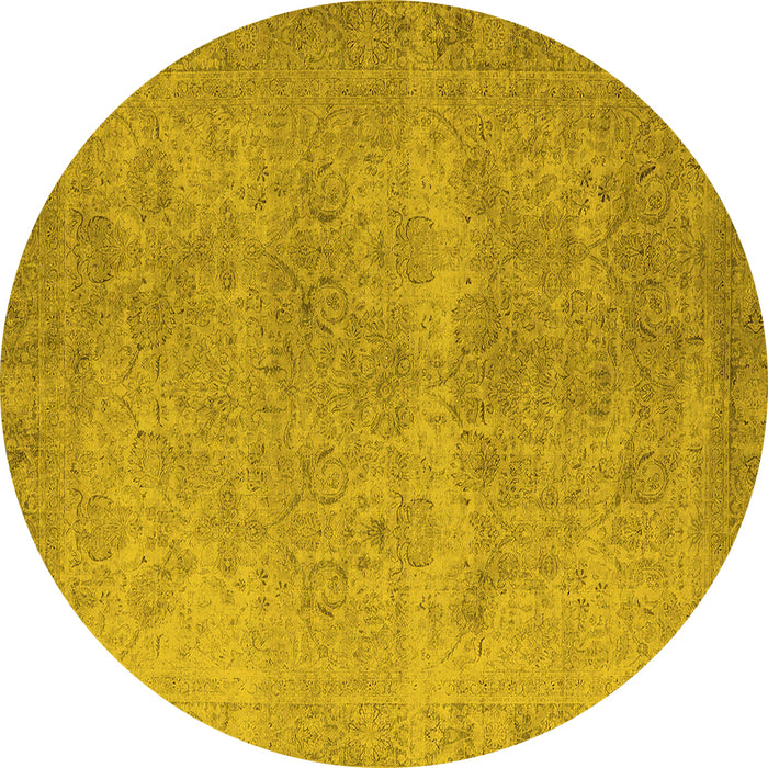 Round Oriental Yellow Industrial Rug, urb1715yw