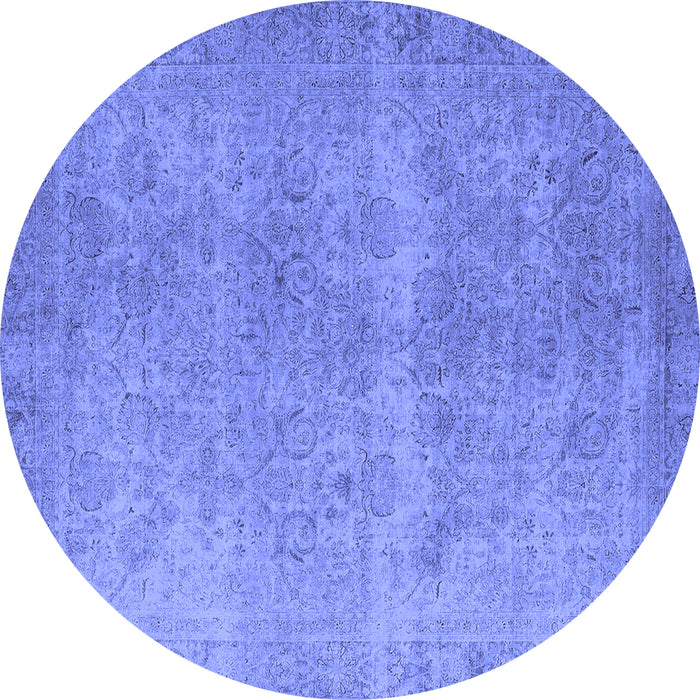 Round Machine Washable Oriental Blue Industrial Rug, wshurb1715blu