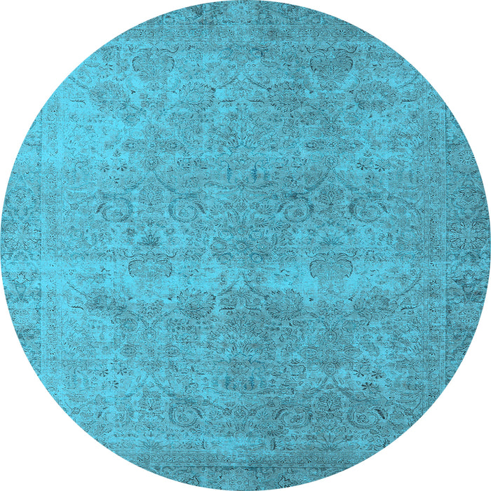 Round Machine Washable Oriental Light Blue Industrial Rug, wshurb1715lblu