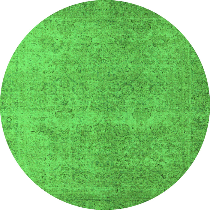 Round Machine Washable Oriental Green Industrial Area Rugs, wshurb1715grn
