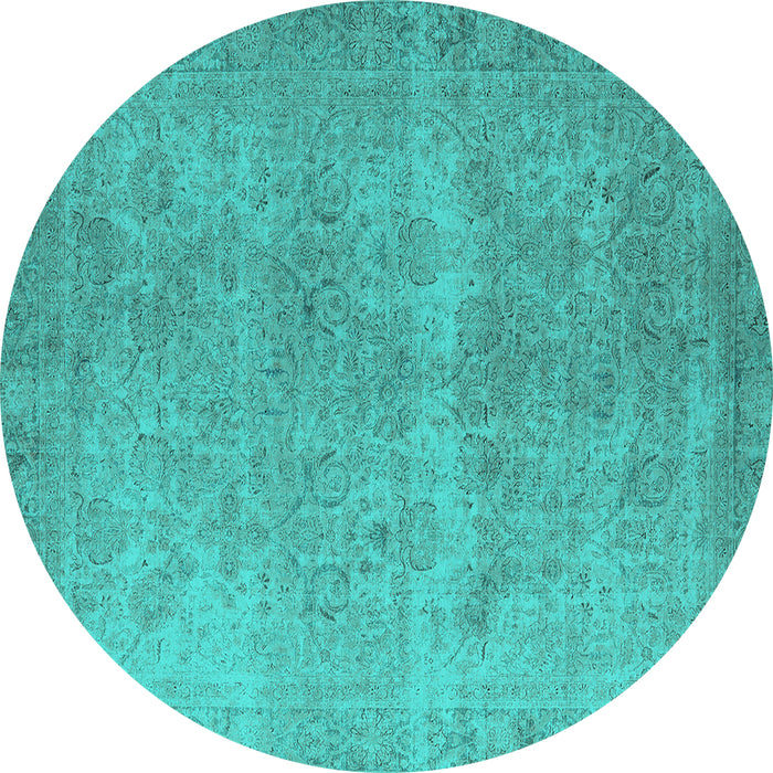 Round Machine Washable Oriental Turquoise Industrial Area Rugs, wshurb1715turq