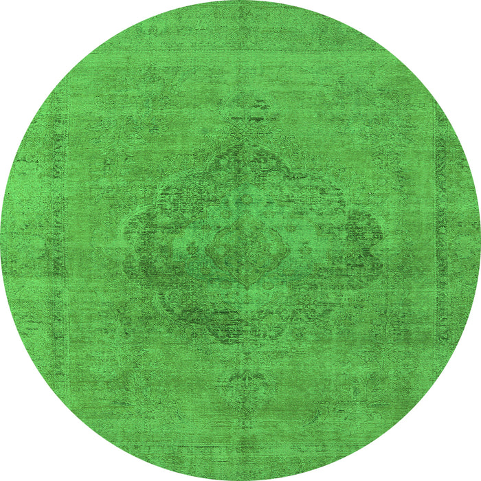 Round Machine Washable Oriental Green Industrial Area Rugs, wshurb1716grn