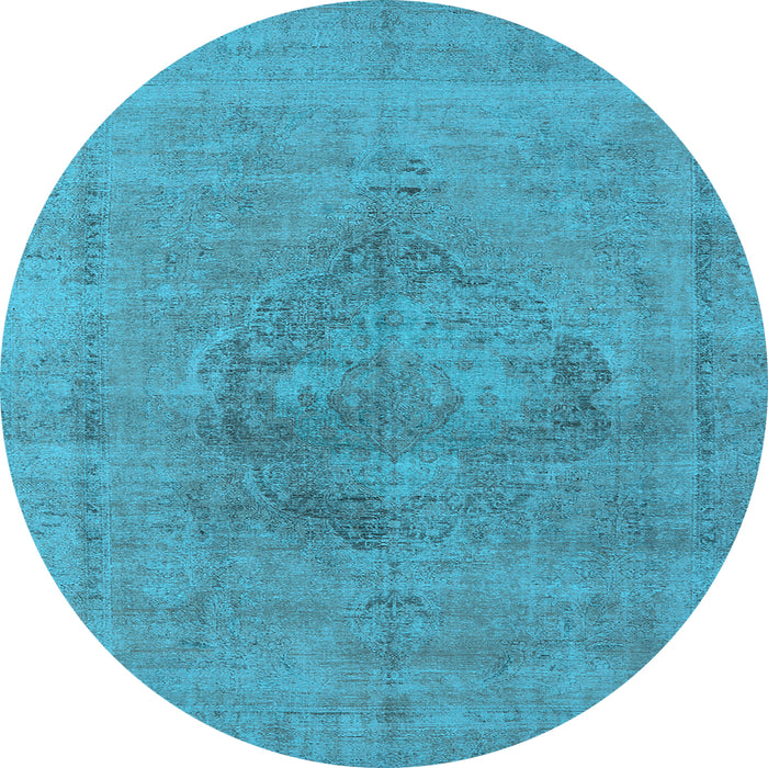 Round Machine Washable Oriental Light Blue Industrial Rug, wshurb1716lblu