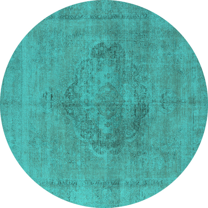 Round Machine Washable Oriental Turquoise Industrial Area Rugs, wshurb1716turq