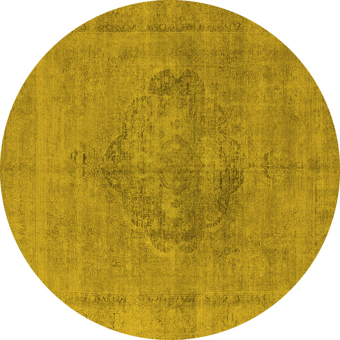 Round Machine Washable Oriental Yellow Industrial Rug, wshurb1716yw