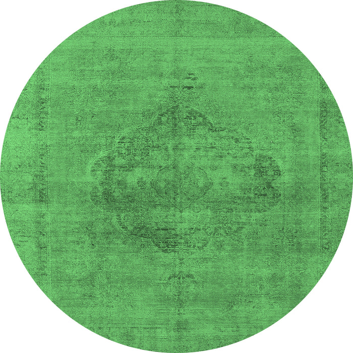 Round Oriental Emerald Green Industrial Rug, urb1716emgrn
