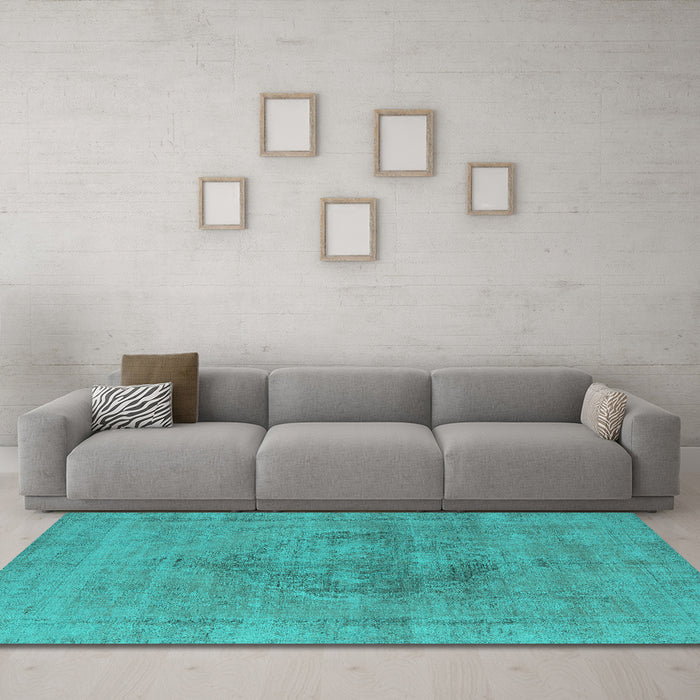 Machine Washable Oriental Turquoise Industrial Area Rugs in a Living Room,, wshurb1716turq