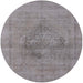 Round Machine Washable Industrial Modern Dark Gray Rug, wshurb1716