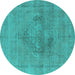 Round Oriental Turquoise Industrial Rug, urb1716turq