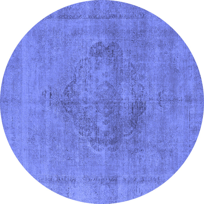 Round Machine Washable Oriental Blue Industrial Rug, wshurb1716blu