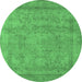 Round Oriental Emerald Green Industrial Rug, urb1717emgrn