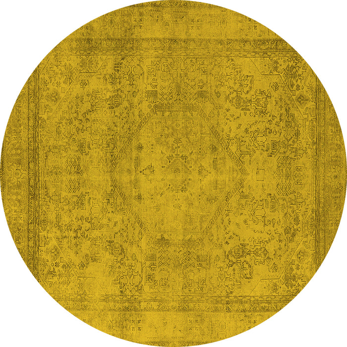 Round Machine Washable Oriental Yellow Industrial Rug, wshurb1717yw