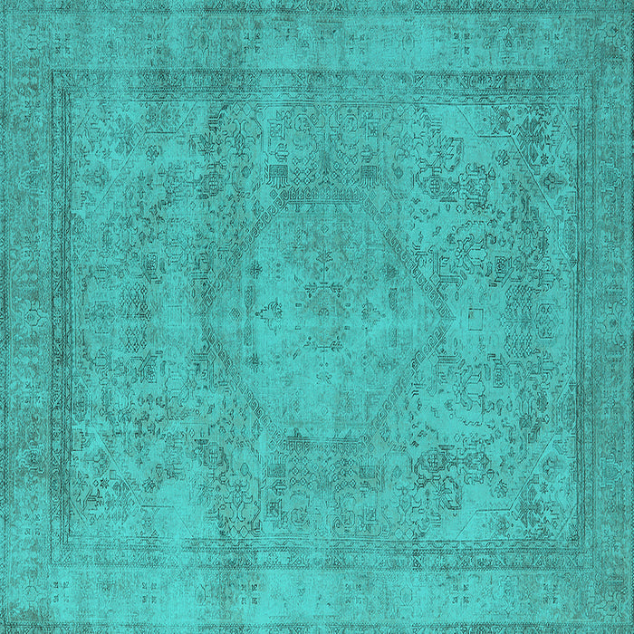 Square Oriental Turquoise Industrial Rug, urb1717turq