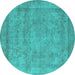 Round Oriental Turquoise Industrial Rug, urb1717turq