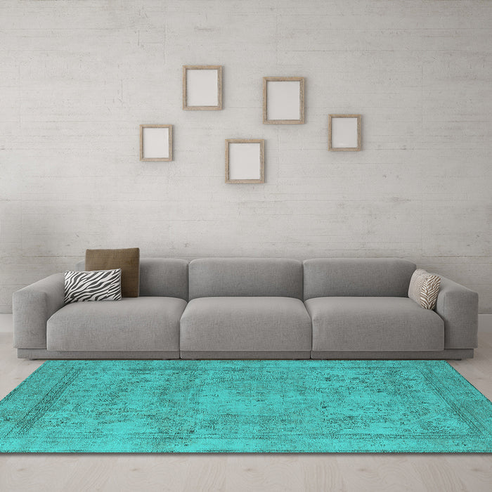 Machine Washable Oriental Turquoise Industrial Area Rugs in a Living Room,, wshurb1717turq