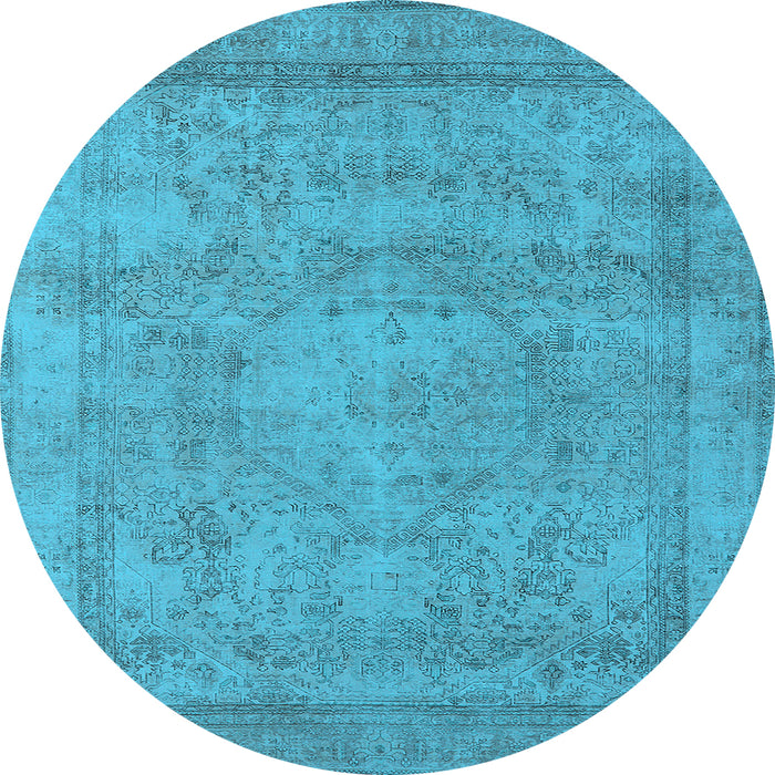 Round Machine Washable Oriental Light Blue Industrial Rug, wshurb1717lblu