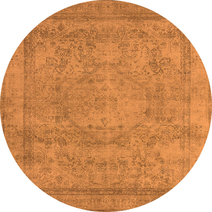 Round Machine Washable Oriental Orange Industrial Area Rugs, wshurb1717org