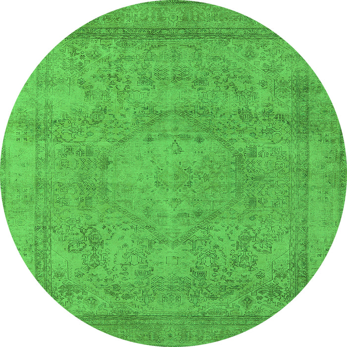 Round Machine Washable Oriental Green Industrial Area Rugs, wshurb1717grn