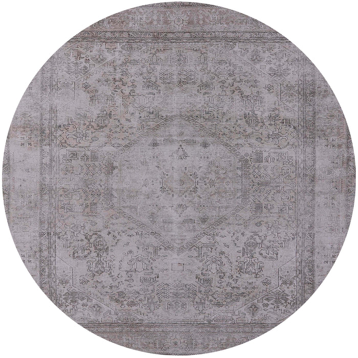 Round Machine Washable Industrial Modern Dark Gray Rug, wshurb1717