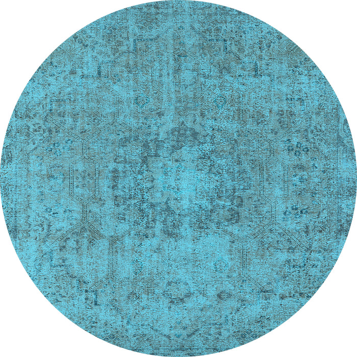 Round Machine Washable Oriental Light Blue Industrial Rug, wshurb1718lblu