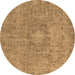 Round Machine Washable Oriental Brown Industrial Rug, wshurb1718brn