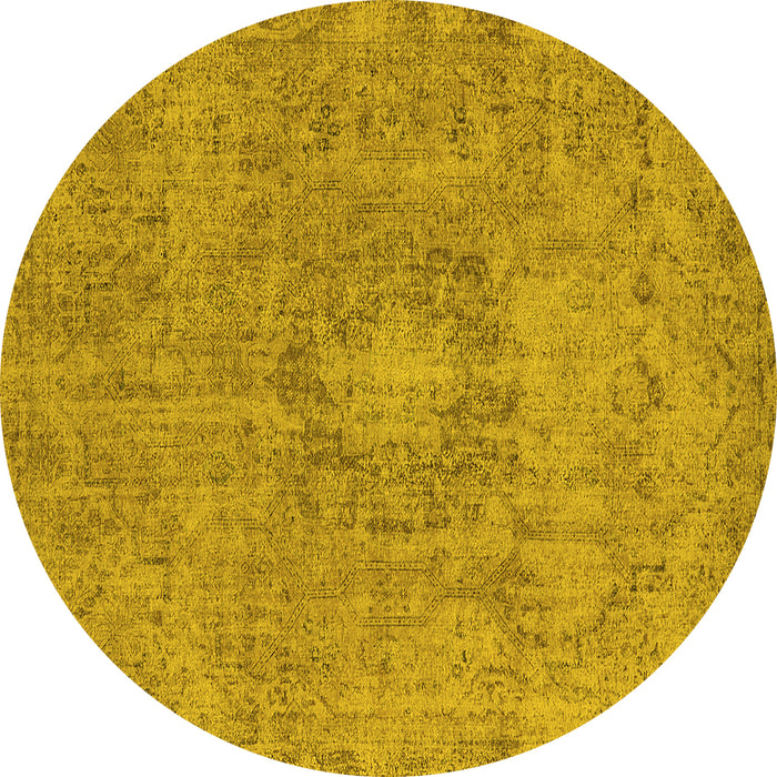 Round Machine Washable Oriental Yellow Industrial Rug, wshurb1718yw