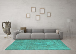 Machine Washable Oriental Turquoise Industrial Area Rugs in a Living Room,, wshurb1718turq